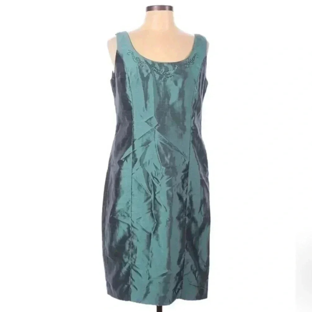 R&M Richards Teal Shimmer Party Sleeveless Cocktail Dress Size 10 Medium M